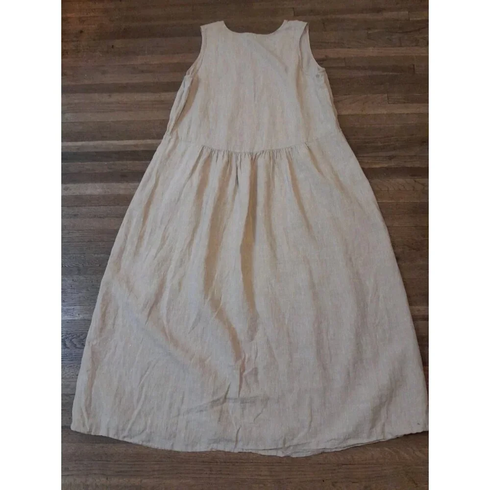 Lands End Linen Quiet Luxury Coastal Minimalist Vacation Size 18 Maxi Dress Tan - Picture 3 of 8